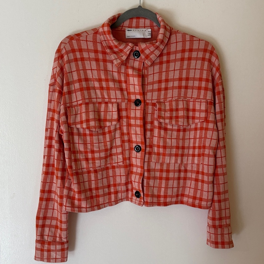 ASOS Orange Plaid Button-Up Shirt Jacket